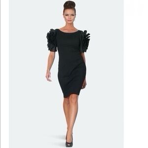 Shani Dramatic Rosette Sleeve Crepe Sheath Cocktail Dress Black